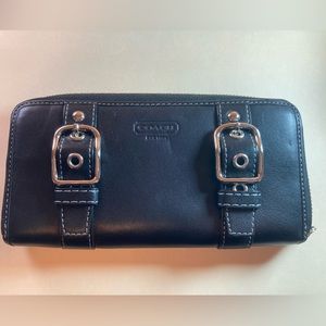 Coach Soho Buckle Accordion Zip Around Long Wallet in Black